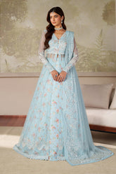 Zarif Zaneera Aroosh sky blue embroidered net formal dress – front view