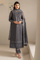 Embroidered chiffon front of Alizeh Akoya formal dress