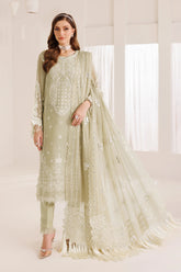 Embroidered chiffon front panel of Alizeh Ahana mint green dress