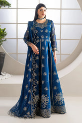 Embroidered chiffon front yoke of Alizeh Pernia midnight blue maxi