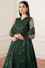 Farasha Emerald Muse luxury outfit featuring embroidered net dupatta and bodice