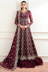 Farasha Maroon Empress dress with organza borders and raw silk trouser