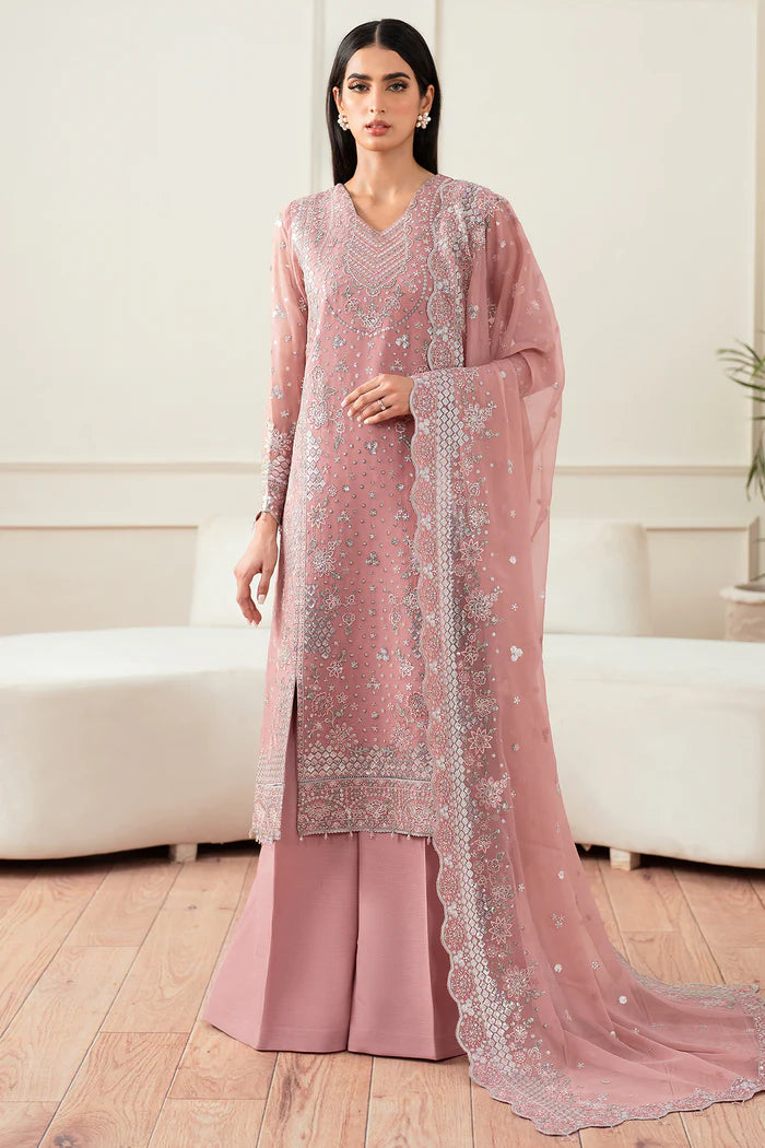 Farasha Mauve Light chiffon shirt with embroidered borders and chiffon dupatta