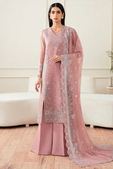 Farasha Mauve Light chiffon shirt with embroidered borders and chiffon dupatta