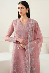 Farasha Mauve Light outfit featuring embroidered chiffon front and dupatta