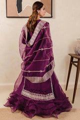 Farasha Plum Affair festive wear with chiffon embroidery and organza borders