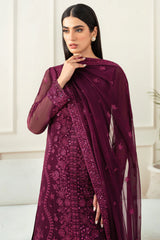 Farasha Regal Violet Festive Formal collection chiffon shirt and silk trouser