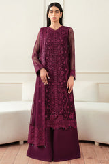 Farasha Regal Violet Festive Formal embroidered chiffon dress with silk trouser