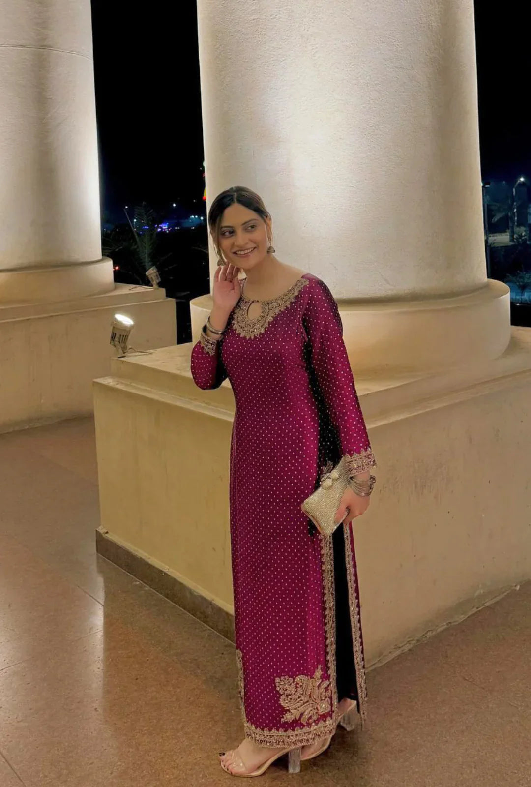 Front view of Noor-E-Afshan bridal dress with shimmering sequins and crystals