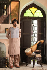 Front view of Shaan-e-Pashto black embroidered men Afghani dress