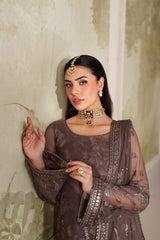 Light brown Zarif Mahveer net dupatta and raw silk inner closeup