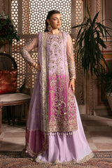 Sunehri lilac handmade embellished net with organza dupatta