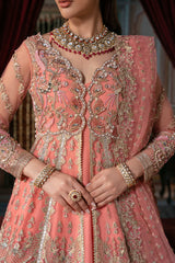 Imrozia Khushbu candy pink embroidered net front view