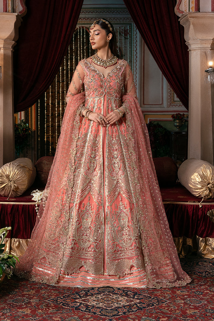 Imrozia Khushbu candy pink embroidered net front view