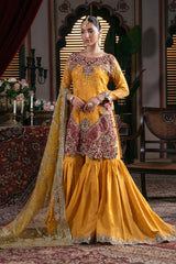 Imrozia Roshni yellow mustard embroidered dress