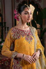 Imrozia Roshni yellow mustard embroidered dress