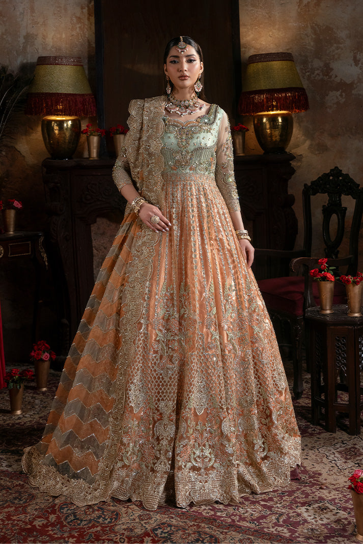 Imrozia Sitarah orange embroidered net formal dress