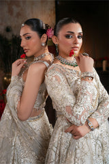 Imrozia Jahanara pearl white embroidered net dress