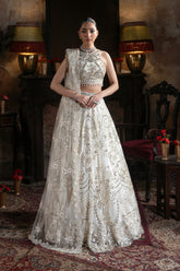 Imrozia Jahanara pearl white embroidered net dress