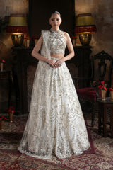 Imrozia Jahanara pearl white embroidered net dress