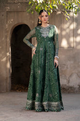 Xenia | Shafaq | Embroidered/Printed Chiffon Dress with Raw Silk Trouser