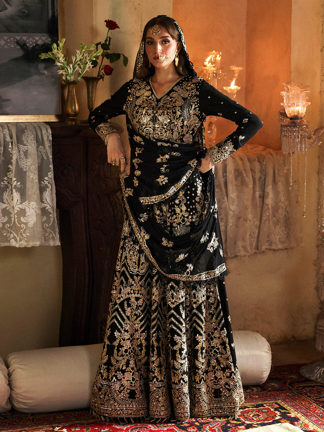 Mahnur Zinia PK-08 embroidered chiffon formal dress with raw silk trouser