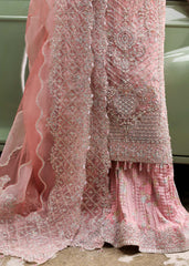 Kanwal Malik Maahi Festive 2025 Shabnam in blush – hand-embellished organza shirt with laser-cut dupatta and screen-printed trouser, available at Highway Fashion
