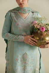 Vera Raw Silk Edit '26 | Meena Powder Blue Shirt Set