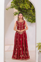 Zeenat-e-Mehfil maroon festive maxi dress front view