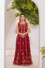 Zeenat-e-Mehfil maroon festive maxi dress front view