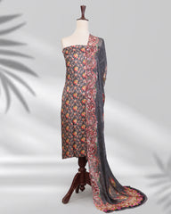 Lunara brown silk printed dress with chiffon dupatta – Highway Fashion