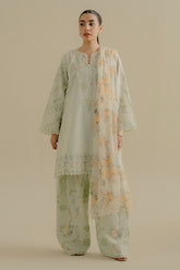 COCO By Zara Shahjahan Elva-1B Front View - Mint Jacquard Lawn Suit