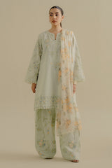 COCO By Zara Shahjahan Elva-1B Front View - Mint Jacquard Lawn Suit