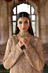 SHAHNOOR golden chiffon embroidered luxury dress