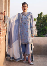 HussainRehar Fira Lawn Suit – Front View (Ice Blue, NIRMAL SS'25)