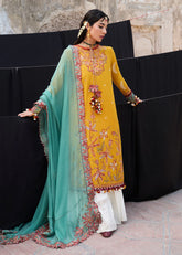 HussainRehar NIRMAL SS'25 Masam Mustard Lawn Suit - Front View