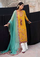 HussainRehar NIRMAL SS'25 Masam Mustard Lawn Suit - Front View
