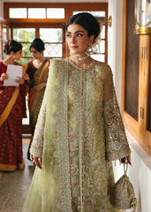 Kanwal Malik Maahi Festive 2025 Pakiza in parrot jade – luxury hand-embellished organza shirt with embroidered borders, laser-cut dupatta, and digital printed trouser available at Highway Fashion