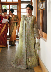 Kanwal Malik Maahi Festive 2025 Pakiza in parrot jade – luxury hand-embellished organza shirt with embroidered borders, laser-cut dupatta, and digital printed trouser available at Highway Fashion