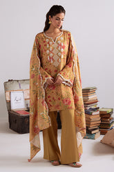 Khaddar & Linen'25 | Winter Collection | MUSTARD ORCHID-3PC LINEN PRINTED SUIT