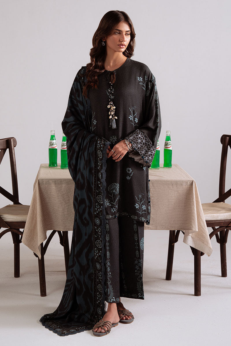 Elegant winter vibes — Shadow Teal printed marina suit.