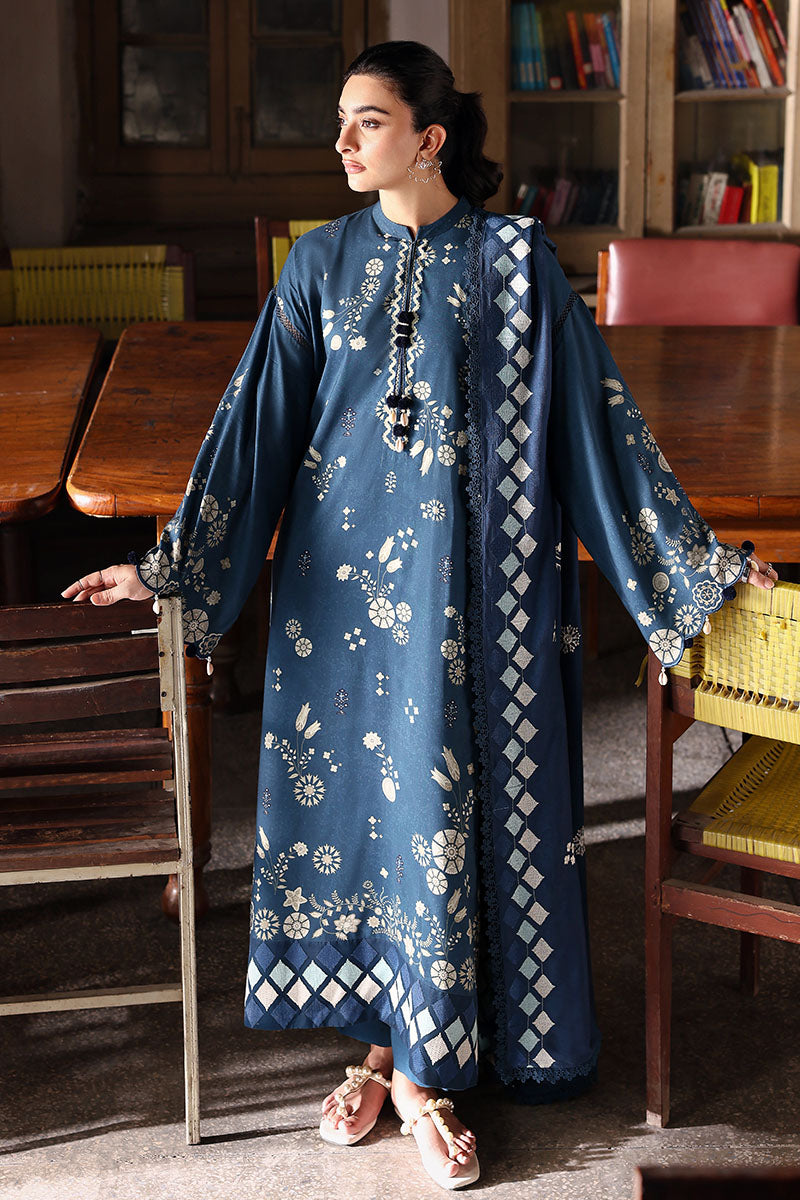 Dreamy Dune — blue linen printed 3PC suit by Cross Stitch