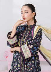 Close-up of printed lawn shirt fabric of Qalamkar EM-09B PAIGE