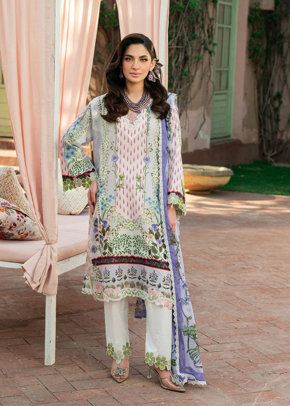 Sardinia Lavender Latte Cocktail Lawn Suit - Front View