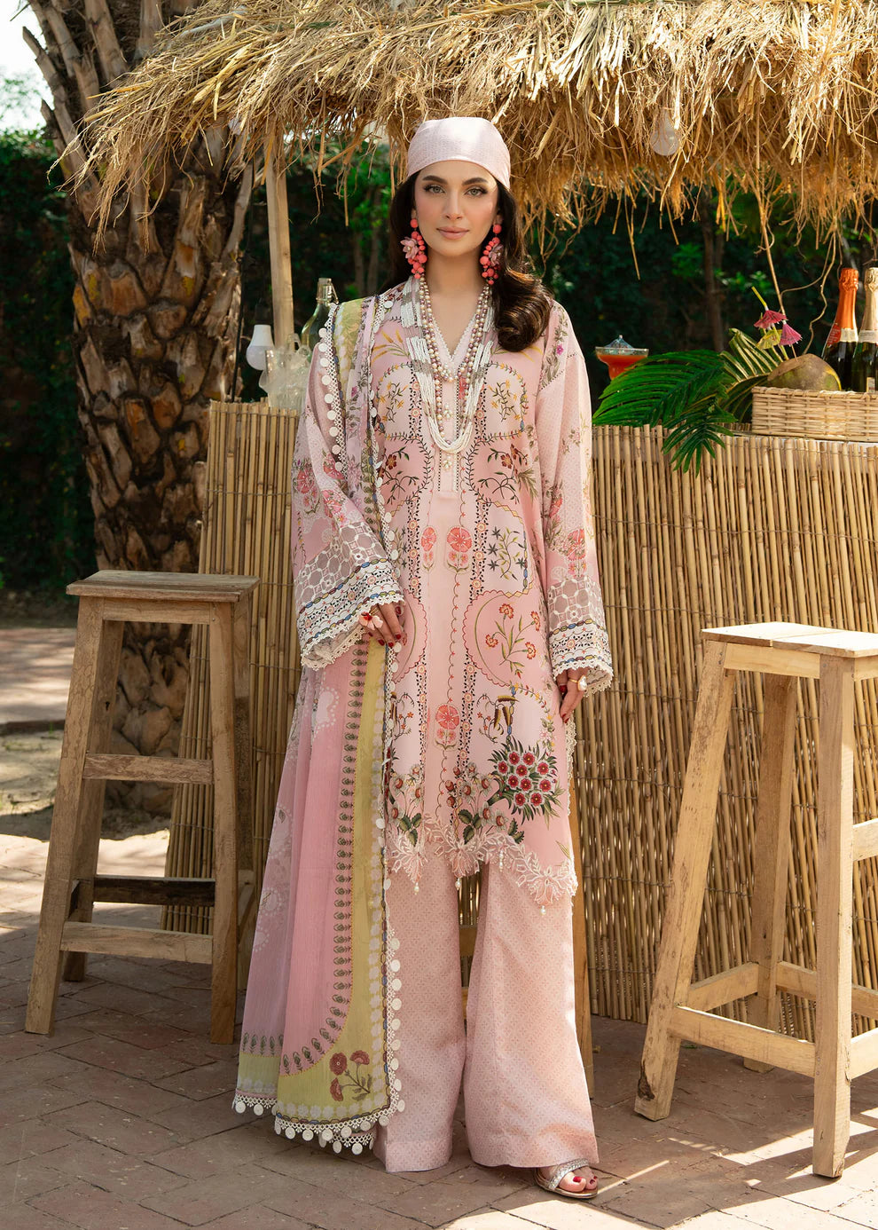 Sardinia Pink Punch Cocktail Lawn’25 – Front View with Organza Embroidery