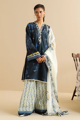 Zara Shahjahan Leya-1B: Blue Printed Shirt & Trouser Set – COCO Prints '25