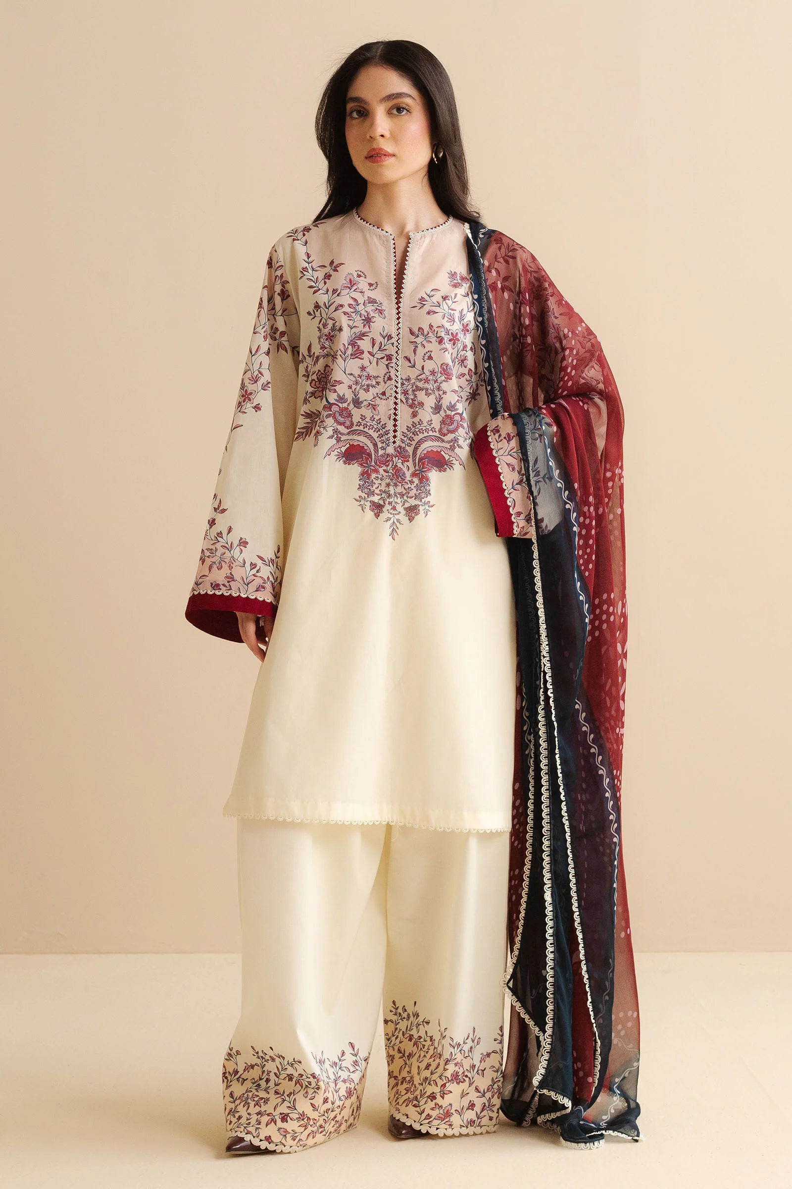 Front view of Zara Shahjahan Nisa-4B printed lawn shirt