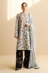 Front view of Zara Shahjahan Rey-7B printed lawn shirt