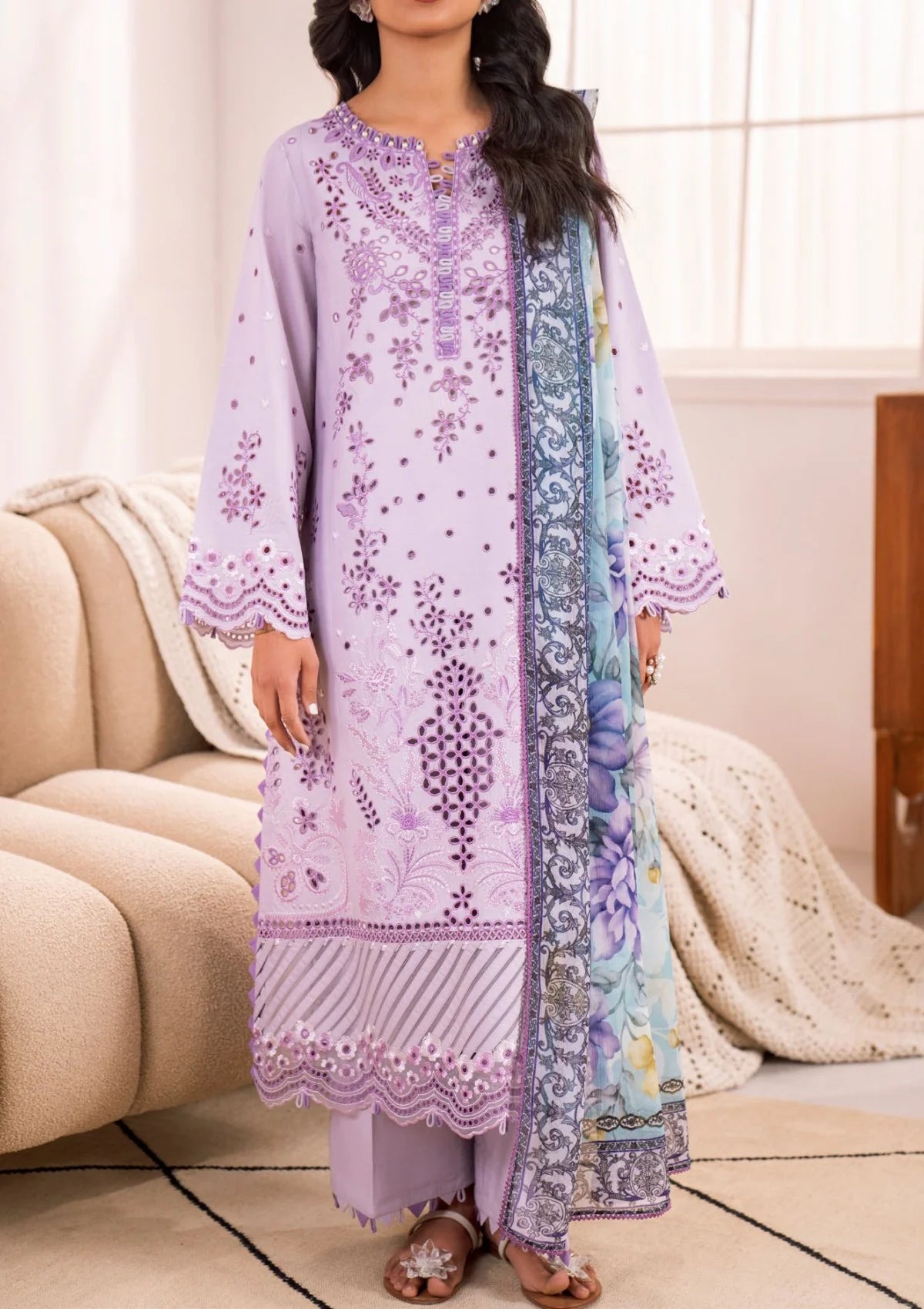Zavi ZV-106 Wisteria Embroidered Lawn Suit - Front View (Azalea Collection)