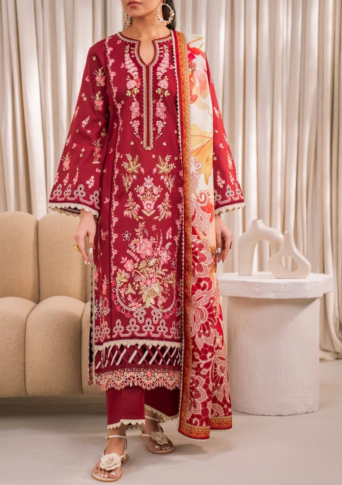 Zavi ZV-107 Cerise Lawn Suit - Front View (Azalea Lawn Edit'25)